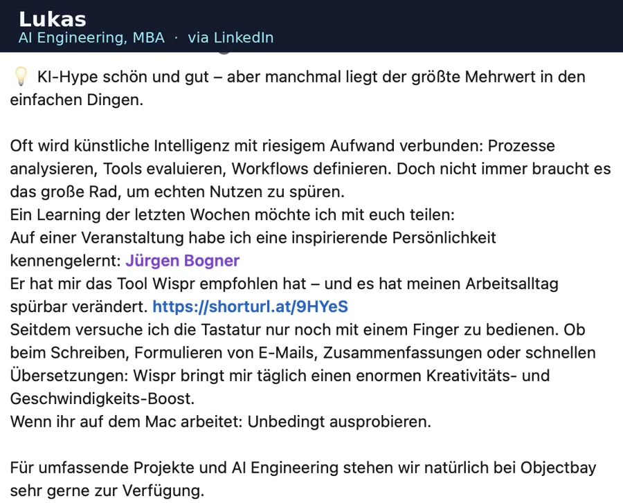 Anonymisierte LinkedIn-Stimme über biteme.digital