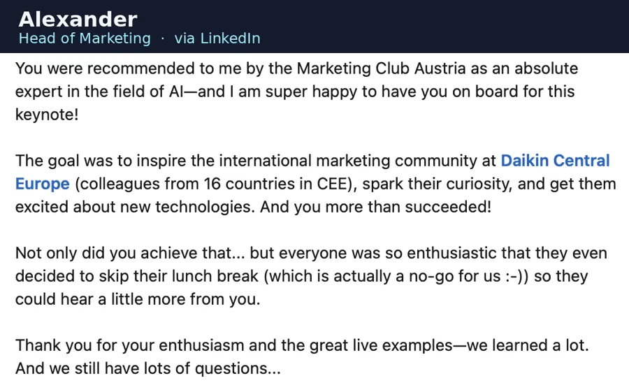 Anonymisierte LinkedIn-Stimme über biteme.digital