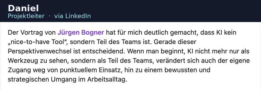 Anonymisierte LinkedIn-Stimme über biteme.digital