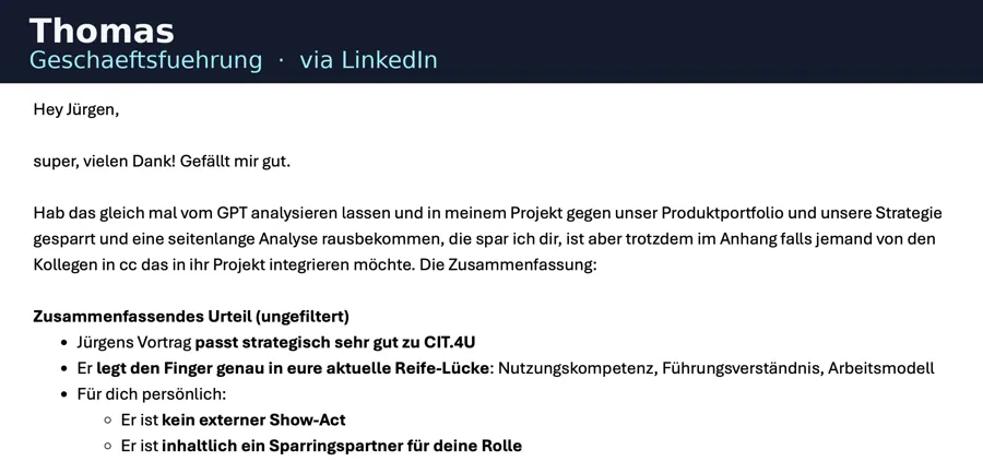 Anonymisierte LinkedIn-Stimme über biteme.digital
