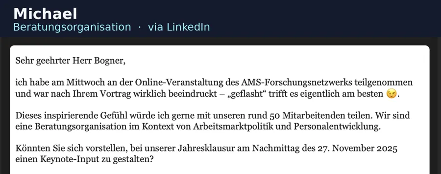 Anonymisierte LinkedIn-Stimme über biteme.digital