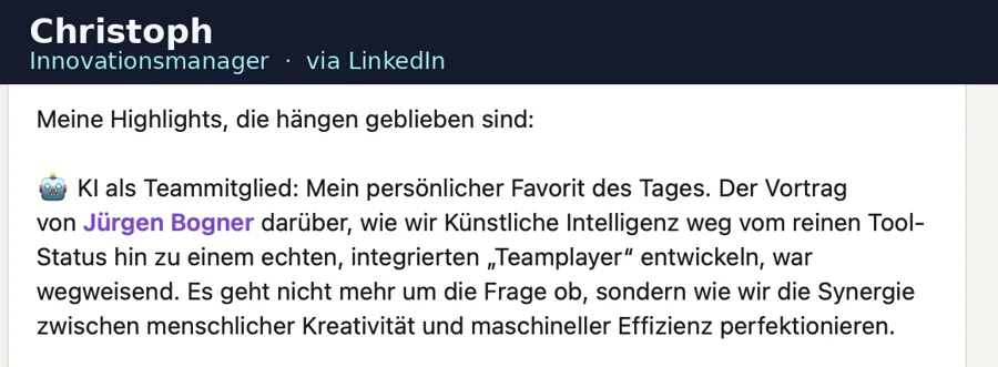 Anonymisierte LinkedIn-Stimme über biteme.digital